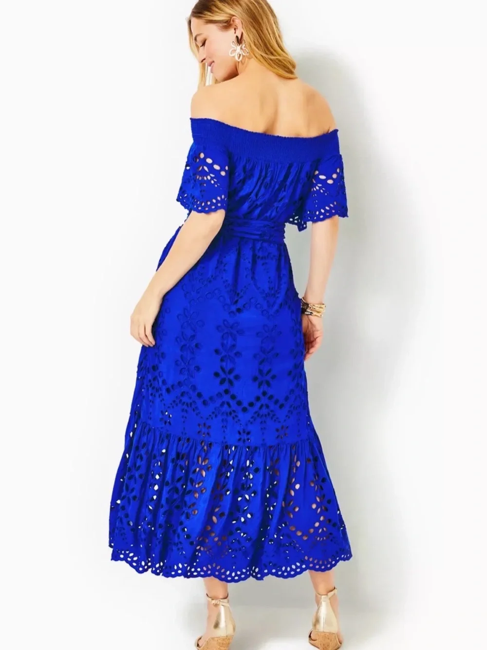 Lilly Pulitzer Women's Isbell Off-The-Shoulder Eyelet Midi-Dress - Picture 4 of 7